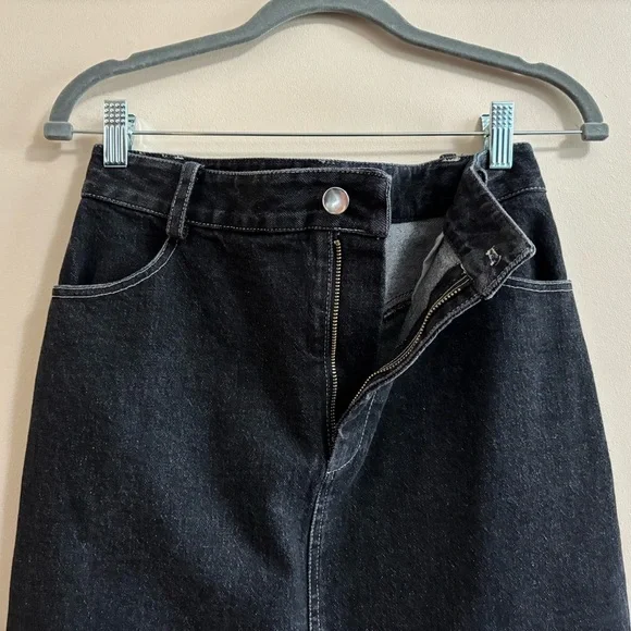 NOMIA NYC Designer Sz 6 Slit Front Maxi Jean Skirt In Black Stonewash NWOT - Picture 6 of 15